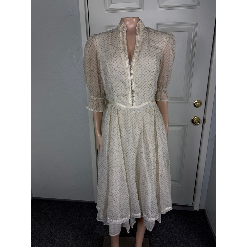 Vintage 70s Gunne Sax Dress Prairie Floral Lace Cottage Bohemian Cream 3/4 G4-16